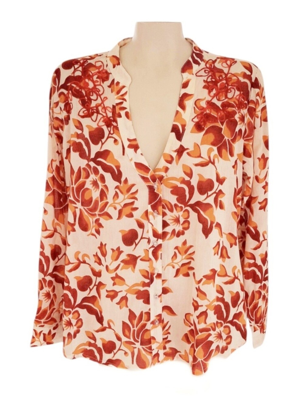 C/C Chic Connection 100% Cotton Floral Button-Front Blouse  Embroidered XL